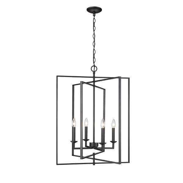 Nellis Four Light Folding Pendant, Matte Black, 4-Candle, 120V
