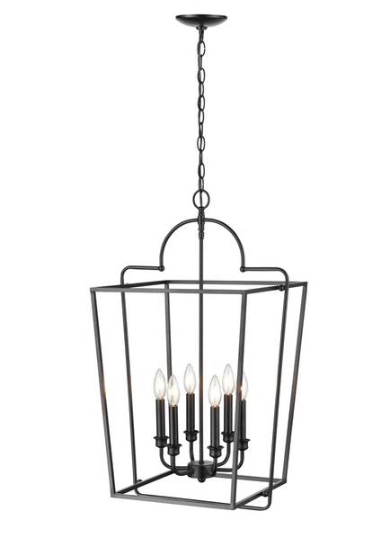 Millennium Lighting 3238 Six Light Lantern, Matte Black, 6-Light, Candelabra E12, 120V