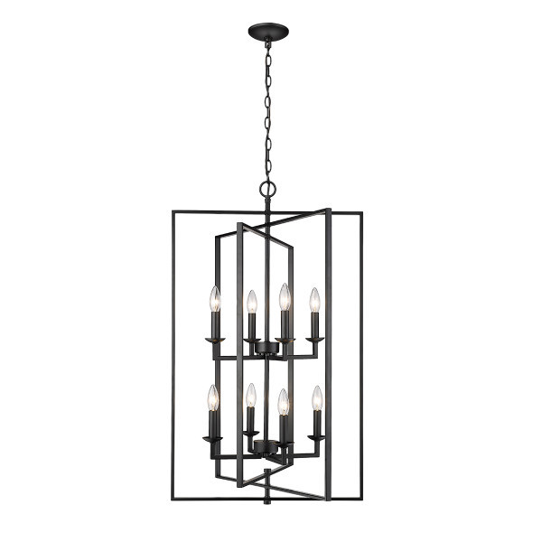 Nellis Eight Light Pendant, Matte Black, 8-Candle, E12 Candelabra Base, 120V