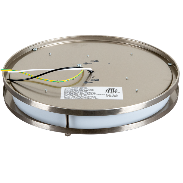 Energetic Lighting FMB Series LED Round Flush Mount, 12", Brushed Nickel, 1200|1050|900 lumens, 16W|14W|12W, 120V, 2700K|3000K|3500K|4000K|5000K, 90 CRI, Triac Dimming