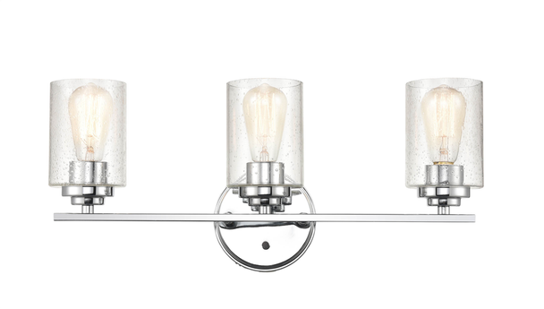 Millennium Lighting 3683 Three Light Vanity, Chrome, 3-Light, Medium (E26) Base, 120V, Clear Seeded Glass