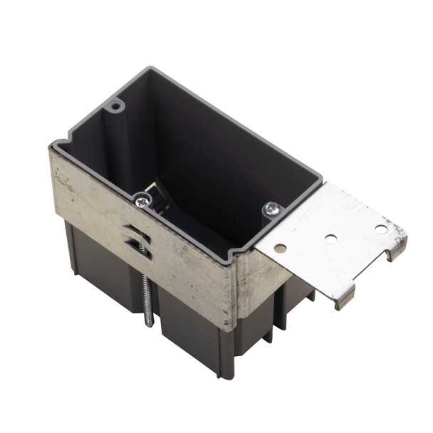 Single Gang Horizontal Deep Switch/Outlet Box, 21cu in, New Work, Adjustable Depth Stud Bracket, 4 Integral Knockouts, ETL Listed, 2 Hour Burn Rated