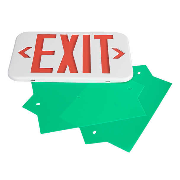 Universal Series LED Exit Sign, Red/Green Selectable, Single/Double Face, 120/277V, White