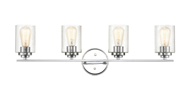 Millennium Lighting 3684 Four Light Vanity, Chrome, 4-Light, Medium (E26) Base, 120V, Clear Seeded Glass, Damp Location