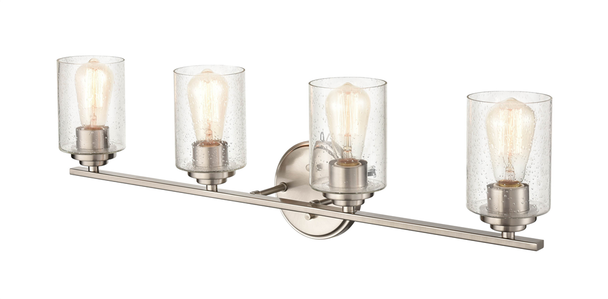 Millennium Lighting 3684 Four Light Vanity, Satin Nickel, 4-Light, Medium (E26) Base, 120V, Clear Seeded Glass