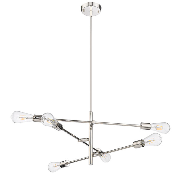 Decco Six Light Chandelier, Polished Nickel, 6-Light, Medium E26 Base, 120V