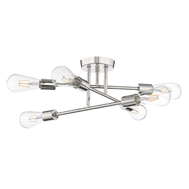 Decco Six Light Semi-Flush Mount, Polished Nickel, 6-Light, Medium (E26), 120V