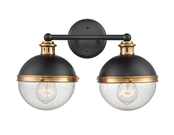 Millennium Lighting Ellmira Two Light Wall Sconce, 2-Light, Matte Black/Aged Brass, Clear Seeded Glass, E26 Medium Base, 120V