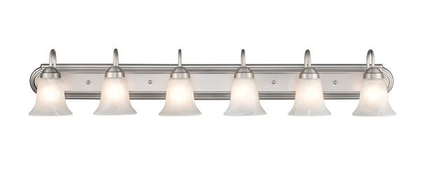 Millennium Lighting 4286 Six Light Vanity, Satin Nickel, 6-Light, Medium (E26) Base, 120V, Faux Alabaster Glass
