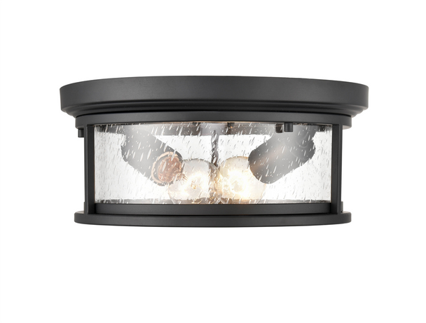 Millennium Lighting Bresley 4402 Two-Light Outdoor Flush Mount, Powder Coated Black, 2 x 60W, 120V, Medium E26 Base, Clear Seeded Glass