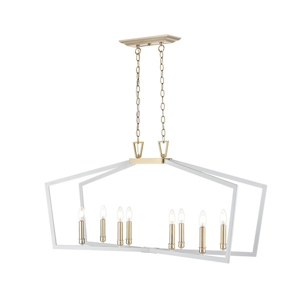 Elizabeth Eight Light Linear Chandelier, Matte White/Modern Gold, 8-Candle, 120V