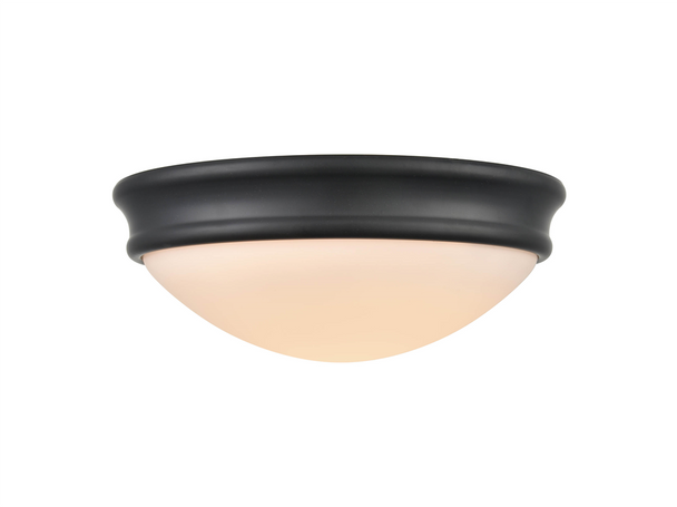 Millennium Lighting 5221 One Light Flushmount, Matte Black, 1-Light, Medium E26 Base, 100W, 120V, Etched White Threaded Glass, Steel Housing