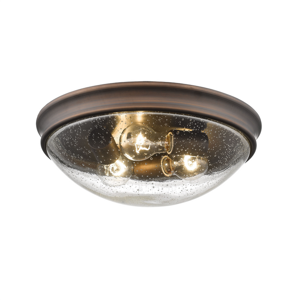 Millennium Lighting 5229 Three Light Flushmount, Rubbed Bronze, Clear Seeded Glass, 3-Light, Medium E26 Base, 120V