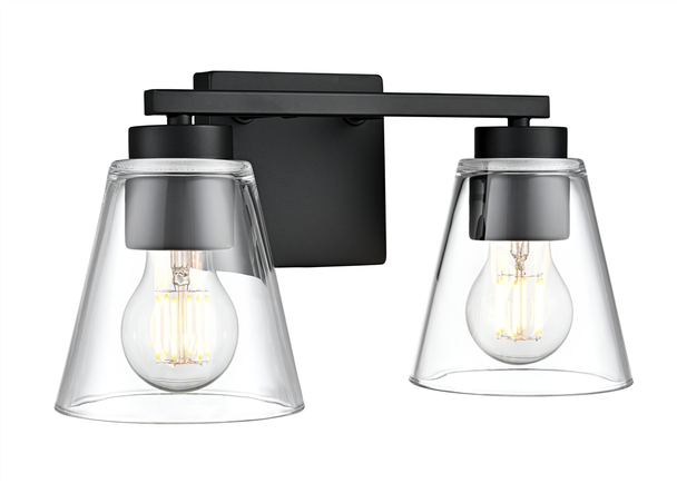 Strayhan Two Light Vanity, Matte Black, 2-Light, Medium (E26) Base, 120V