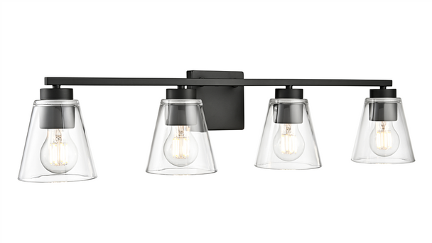 Millennium Lighting Strayhan Four Light Vanity, Matte Black, 4-Light, Medium (E26), 120V