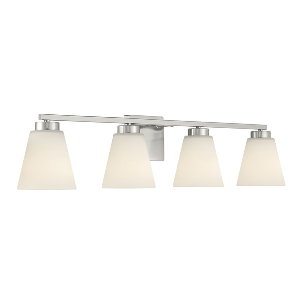Strayhan Four Light Vanity, 4-Light, Brushed Nickel, 120V, Medium (E26) Base, Damp Location
