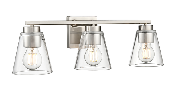 Strayhan Three Light Vanity, Brushed Nickel, 3-Light, 120V, 180W
