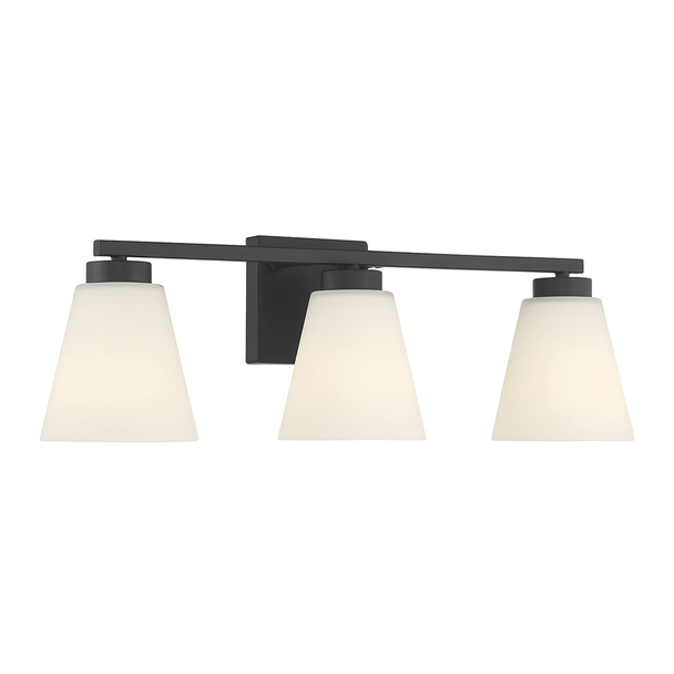 Strayhan Three Light Vanity, 3-Light, Matte Black, 22"W x 7"H x 6"Ext, E26 Medium Base, 120V