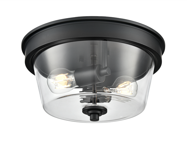 Millennium Lighting Strayhan Two Light Flush Mount, Matte Black, 2-Light, 120V, 120W Total, E26 Medium Base, 13" Diameter