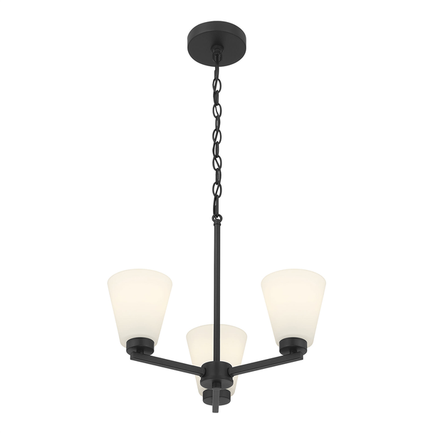 Strayhan Three Light Chandelier, Matte Black, 3-Light, Medium (E26), 120V