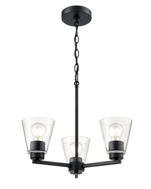 Strayhan Three Light Chandelier, Matte Black, 3-Light, 180W, 120V