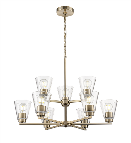Strayhan Nine Light Chandelier, Modern Gold, 9-Light, Medium (E26), 120V