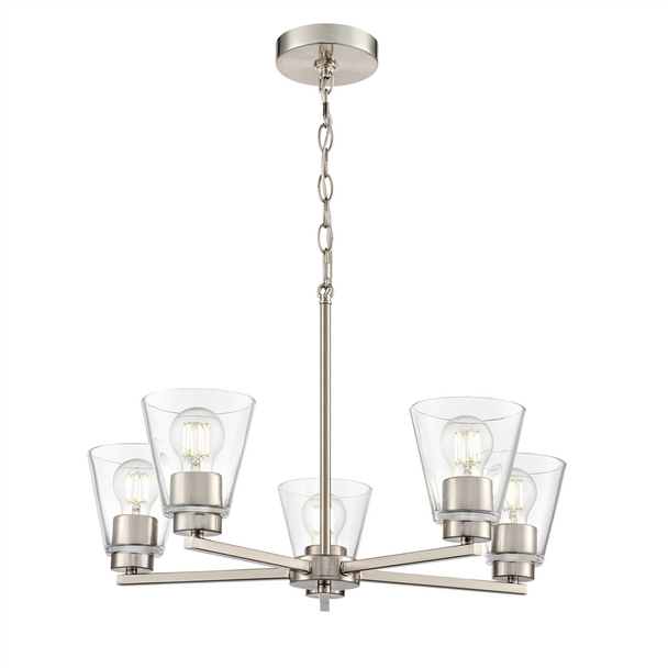 Strayhan Five Light Chandelier, Brushed Nickel, 5-Light, Medium (E26) Base, 120V