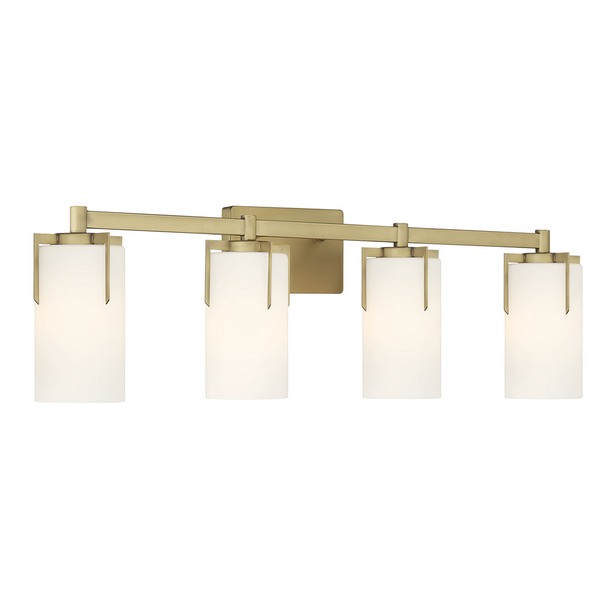 Froselle Four Light Vanity, 4-Light, Vintage Brass, White Frosted Glass, 120V