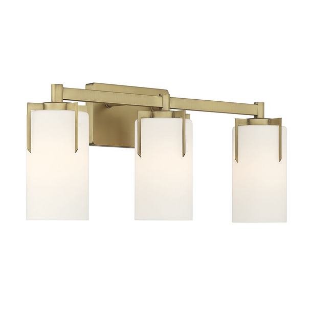 Froselle Three Light Vanity, 3-Light, Vintage Brass, White Frosted Glass, 120V