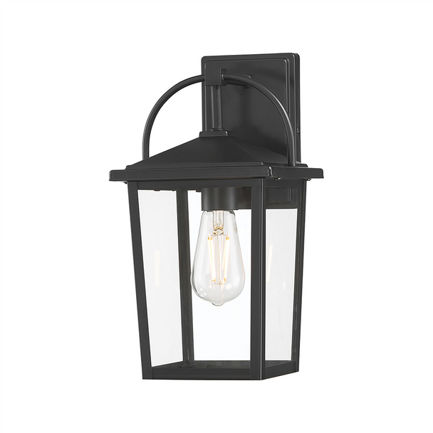 Strathden One Light Outdoor Wall Sconce, 1-Light, Medium E26 Base, 60W, 120V, Powder Coated Black, Clear Glass