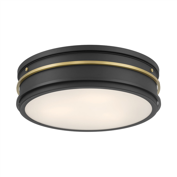 Stralara Three Light Flush Mount, Matte Black/Vintage Brass, 16" Diameter, 120V
