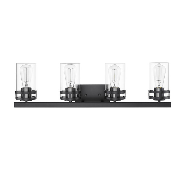 Lunden Four Light Vanity, 4-Light, Matte Black, Clear Glass, Medium (E26) Base, 120V