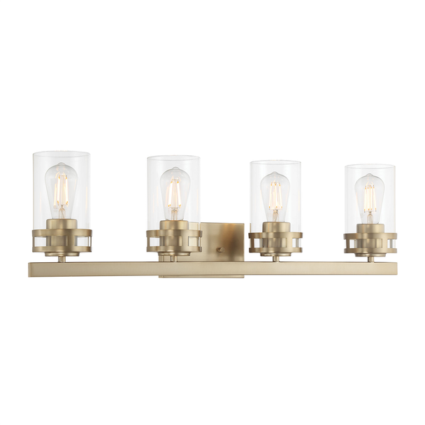 Millennium Lighting Lunden Four Light Vanity, 4-Light, Modern Gold, Clear Glass, Medium (E26) Base, 120V