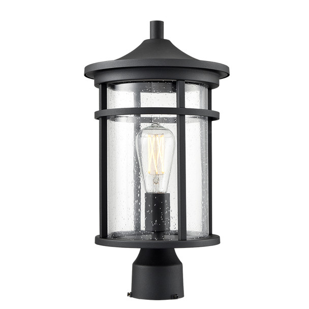 Namath One Light Outdoor Post Lantern, 1-Light, Medium E26 Base, 100W, 120V, Textured Black, Clear Seeded Glass