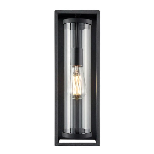 Caleb One Light Outdoor Wall Sconce, 1-Light, Medium E26 Base, 100W, 120V, Textured Black, Clear Glass