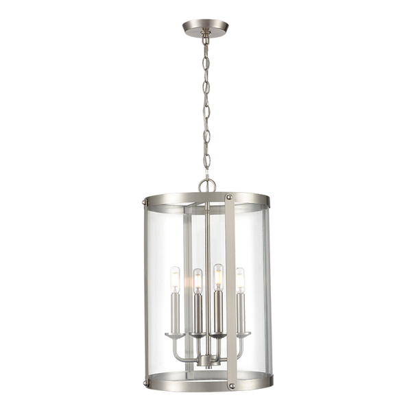 Aydnn Four Light Pendant, Brushed Nickel, 4-Light, 120V, 240W Total, Clear Glass