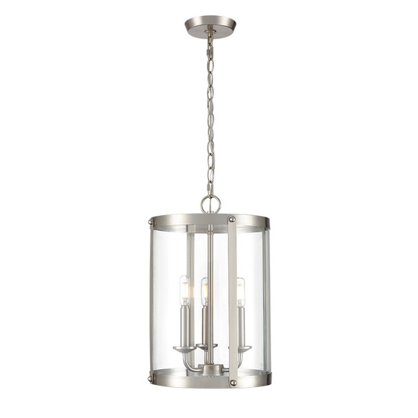 Aydenn Three Light Pendant, Brushed Nickel, 3-Light, 120V, 180W Total, Clear Glass