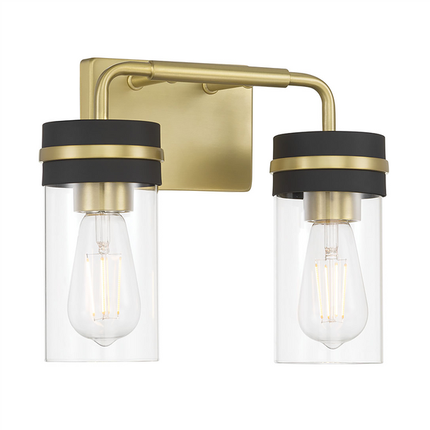 Millennium Lighting Marbridge Two Light Vanity, 2-Light, Vintage Brass/Matte Black, Clear Glass, Medium E26 Base, 120V