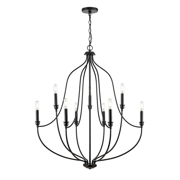 Senoia Nine Light Chandelier, Matte Black, 9-Light, E12 Candelabra Base, 120V