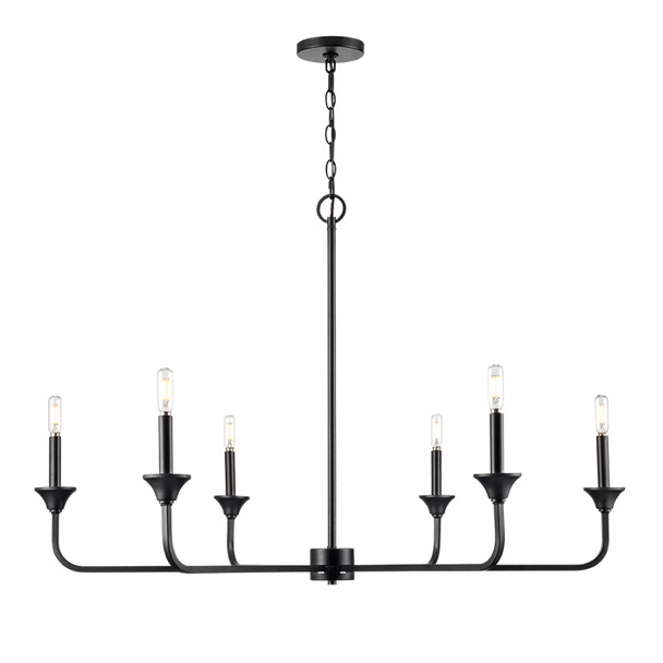 Herring Six Light Chandelier, Matte Black, 6-Candle, E12 Candelabra Base, 120V