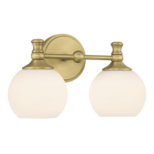 Orlisse Two Light Vanity, 2-Light, Vintage Brass, Etched Opal Glass, 120V