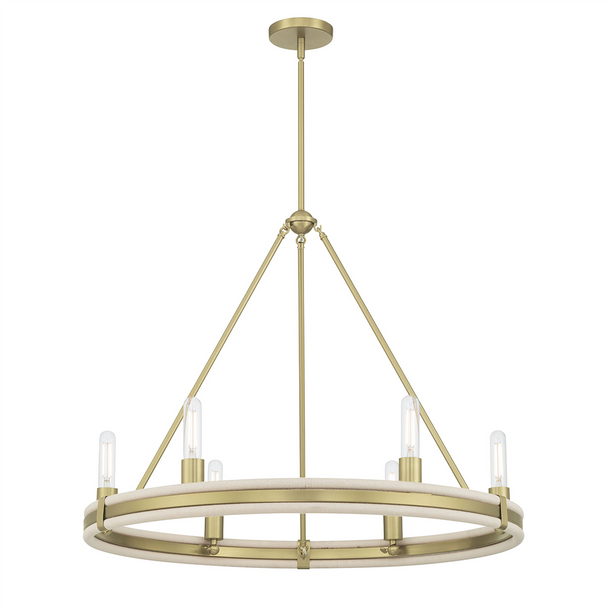 Rovessa Six Light Chandelier, Vintage Brass, 6-Light, 120V, 360W, E12 Candelabra Base, 32"W x 25.5"H