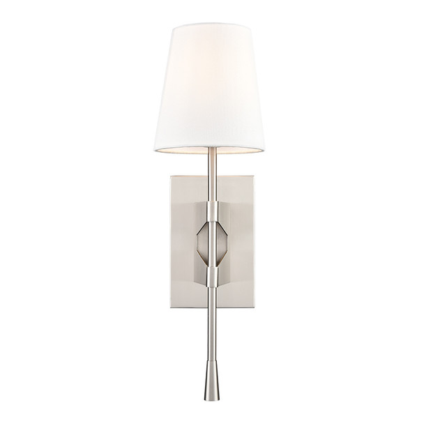 Millennium Lighting 212001 One Light Sconce, Brushed Nickel, 1-Light, 60W, 120V, E12 Candelabra Base, White Linen Fabric Shade