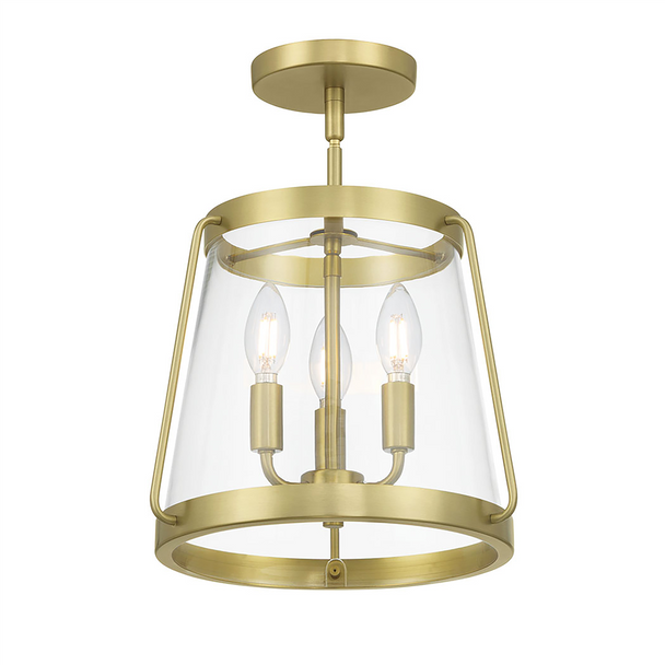 Adabella Three Light Semi-Flush Mount, Vintage Brass, 3-Light, E12 Candelabra Base, 120V