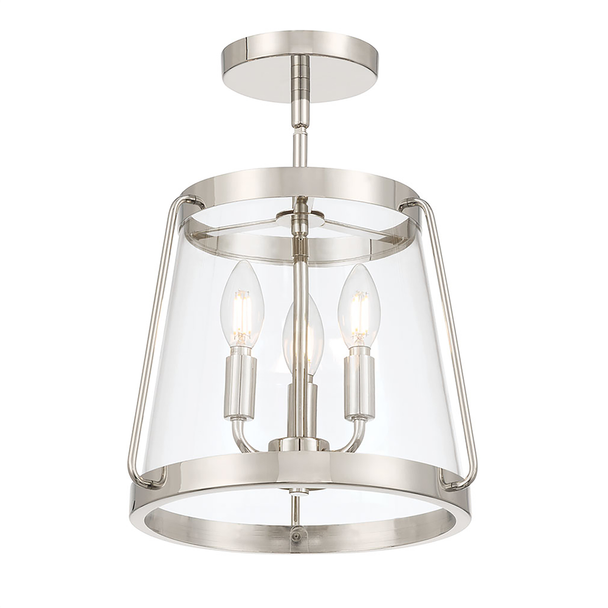 Adabella Three Light Semi-Flush Mount, Polished Nickel, 3-Light, 120V, 180W Total, E12 Candelabra Base