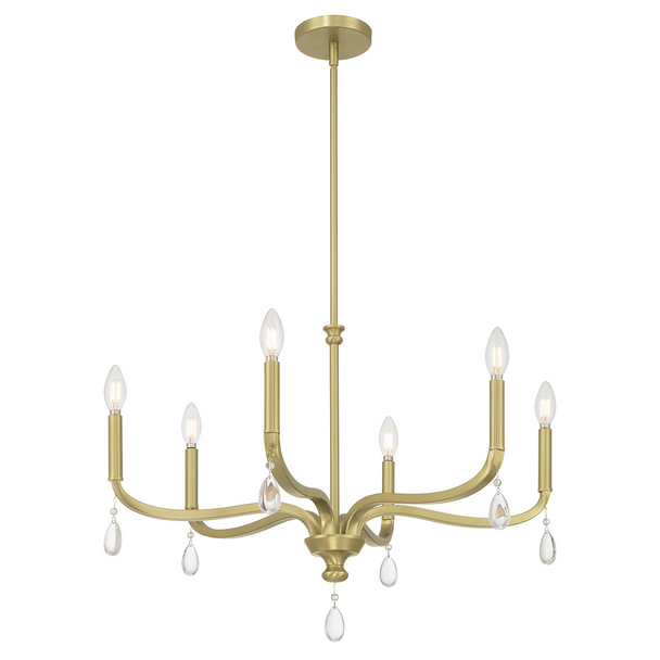 Viremont Six Light Chandelier, Vintage Brass, 6-Candle, 120V, E12 Candelabra Base