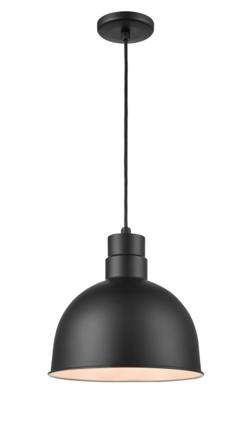 R Series 12" LED Deep Bowl Cord Hung Shade, 11W, 800 Lumens, 3000K, 90 CRI, Satin Black