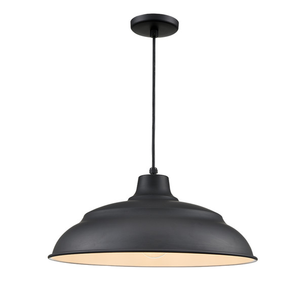 R Series Cord Hung Warehouse Shade, 20", Satin Black, 1-Light, E26 Medium Base, 120V