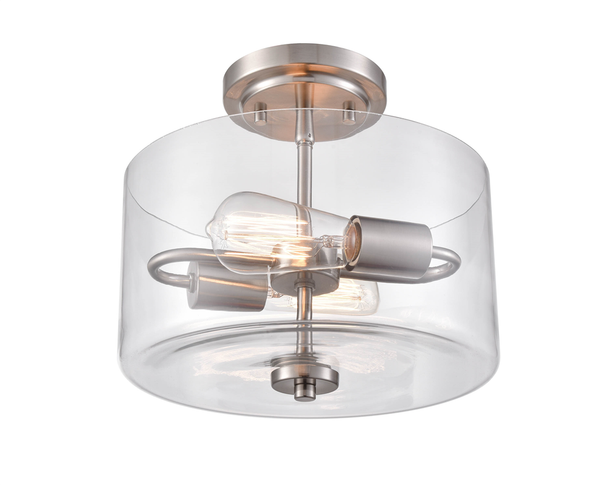 Millennium Lighting Verlana Two-Light Semi-Flush, Brushed Nickel, Clear Seeded Glass, 2 x 60W, 120V