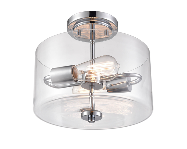 Verlana Two-Light Semi-Flush Mount, Chrome, Clear Seeded Glass, 2 x 60W, E26 Base, 120V